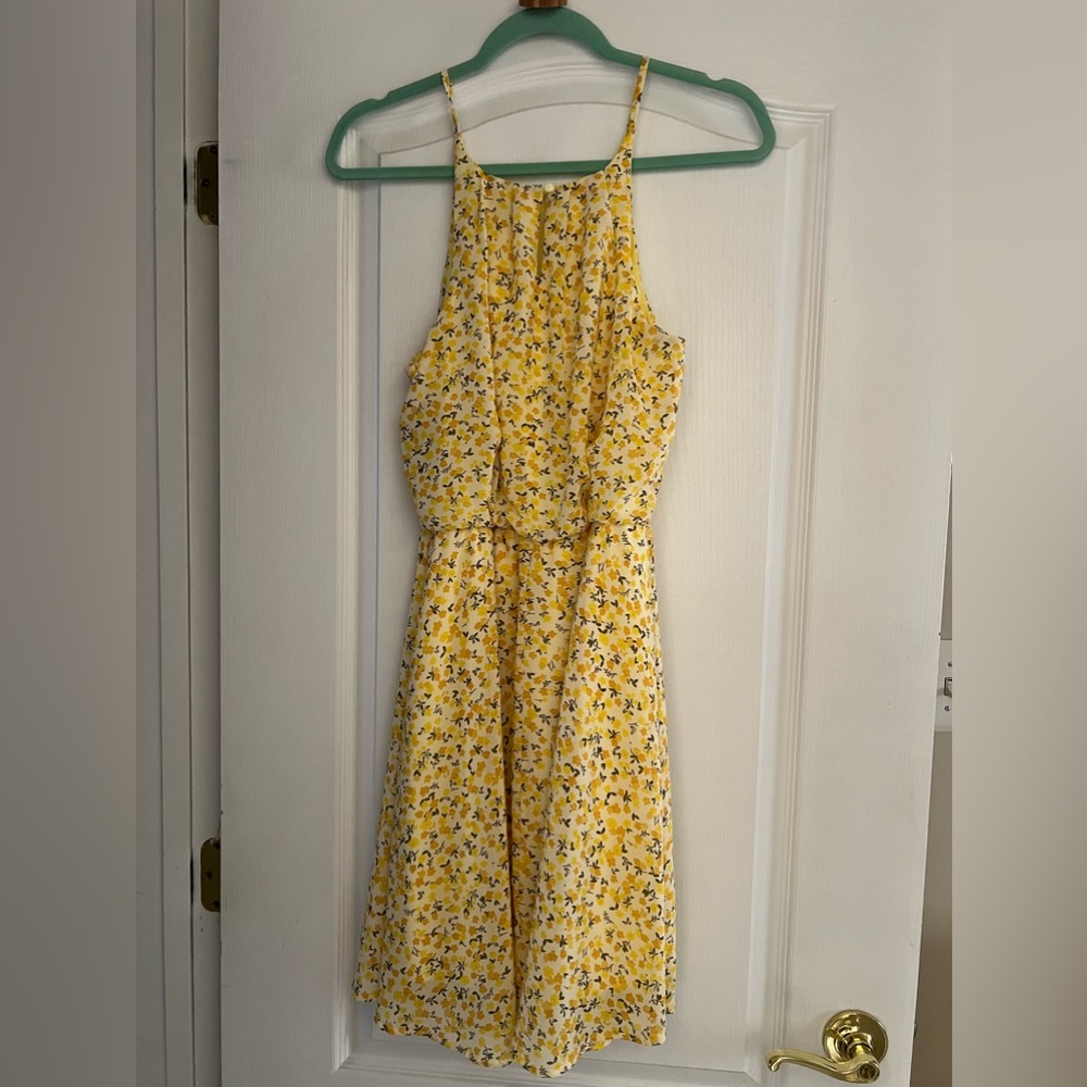 Halter Dress Yellow Floral Blue Rain Francesca's